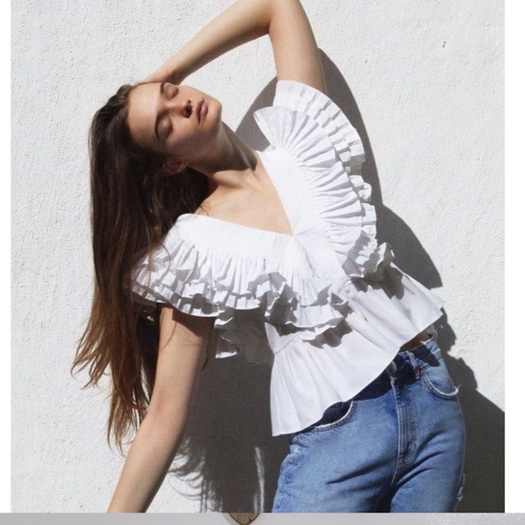 Zara White Ruffled Blouse - Picture 4 of 9